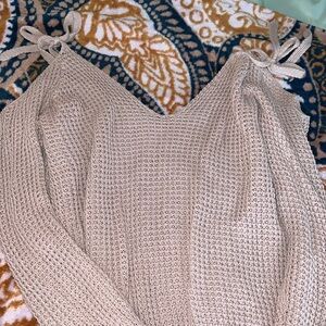 Super blush, Rosie, pink tie, shoulder sweater